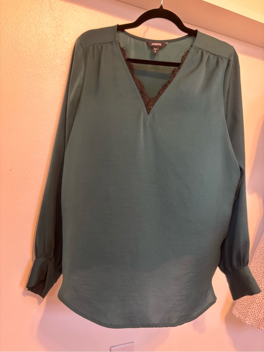 Express Green V-Neck Sleep Top with Black Lace Trim